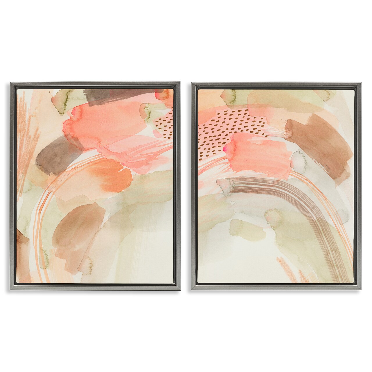Stupell Industries Pink Peach Abstract Watercolor 2 pc Framed Floater Canvas Wall Art Set Design by Grace Popp